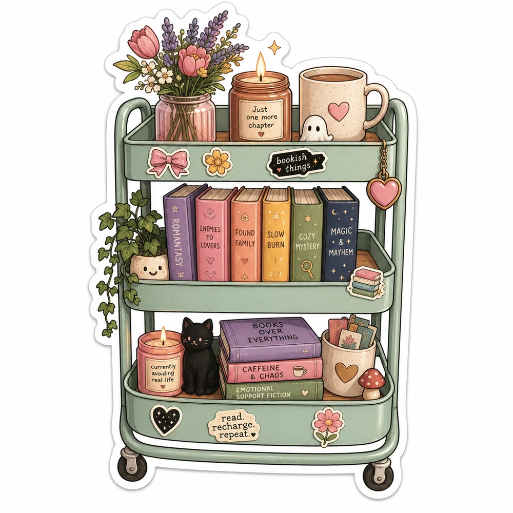 Тележка с книгами в стиле kawaii