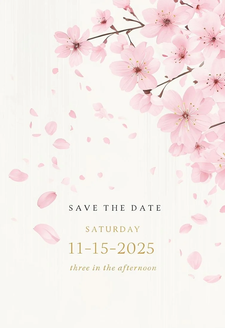 Нежная открытка Save the Date с цветущей вишней