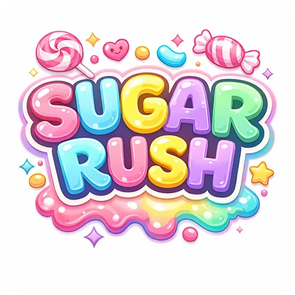 Яркий конфетный логотип Sugar Rush, созданный по текстовому описанию