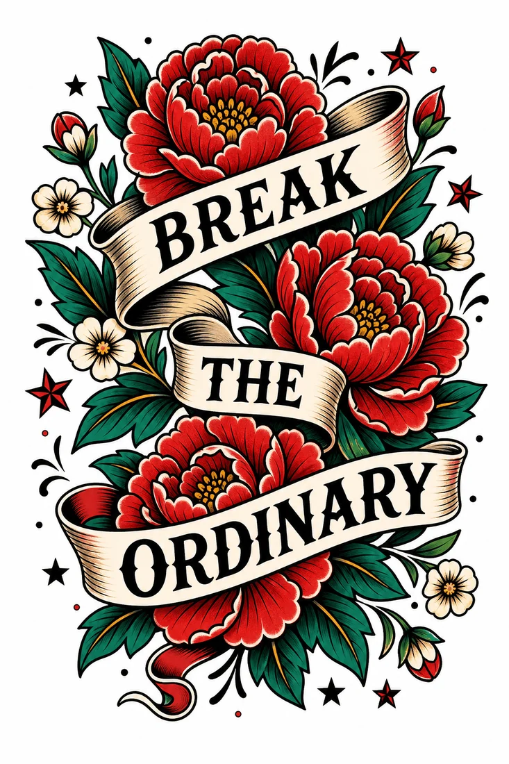 Принт Break the Ordinary в тату-стилистике